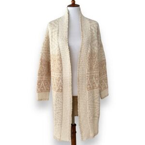 Joie Cream and Tan Southwestern Pattern Duster Open Cardigan Sweater Size Medium
